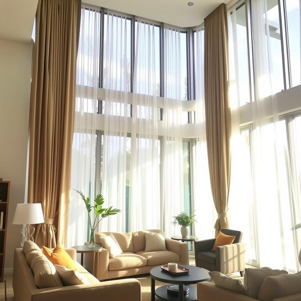 A modern room filled with abundant natural light streaming through large windows