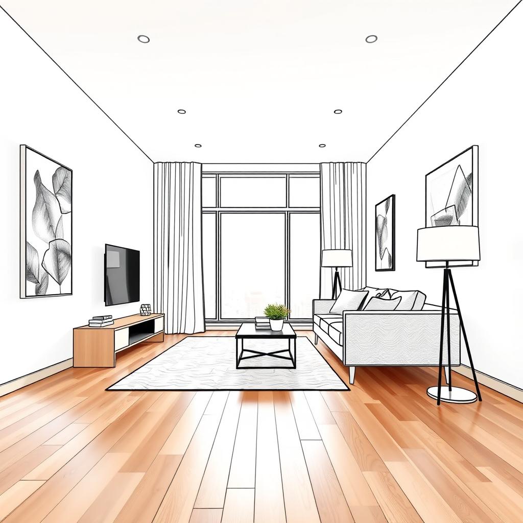 Explore Modern Elegance: One-Point Perspective Interior Design