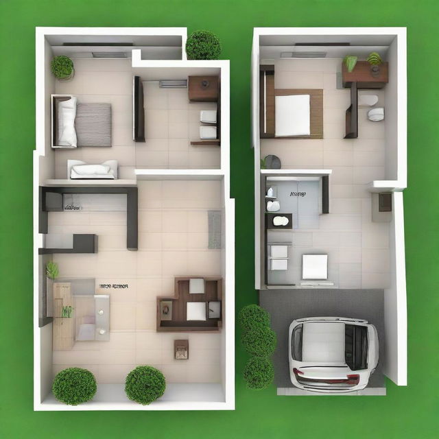 A 9x21 meter house plan featuring 3 bedrooms: two bedrooms measuring 4x3.5 meters, a spacious main bedroom at 4x6 meters with an attached private bathroom.