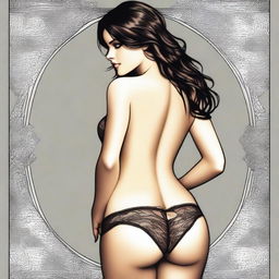 A digital art depiction of a brunette woman, tastefully attired in lingerie