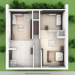 A 9x21 meter house plan, containing 3 bedrooms: two rooms of 4x3.5 meters and a main bedroom of 4x6 meters, which includes a private bathroom.