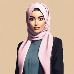 A high-quality digital art image of a confident, fashionable Muslim woman