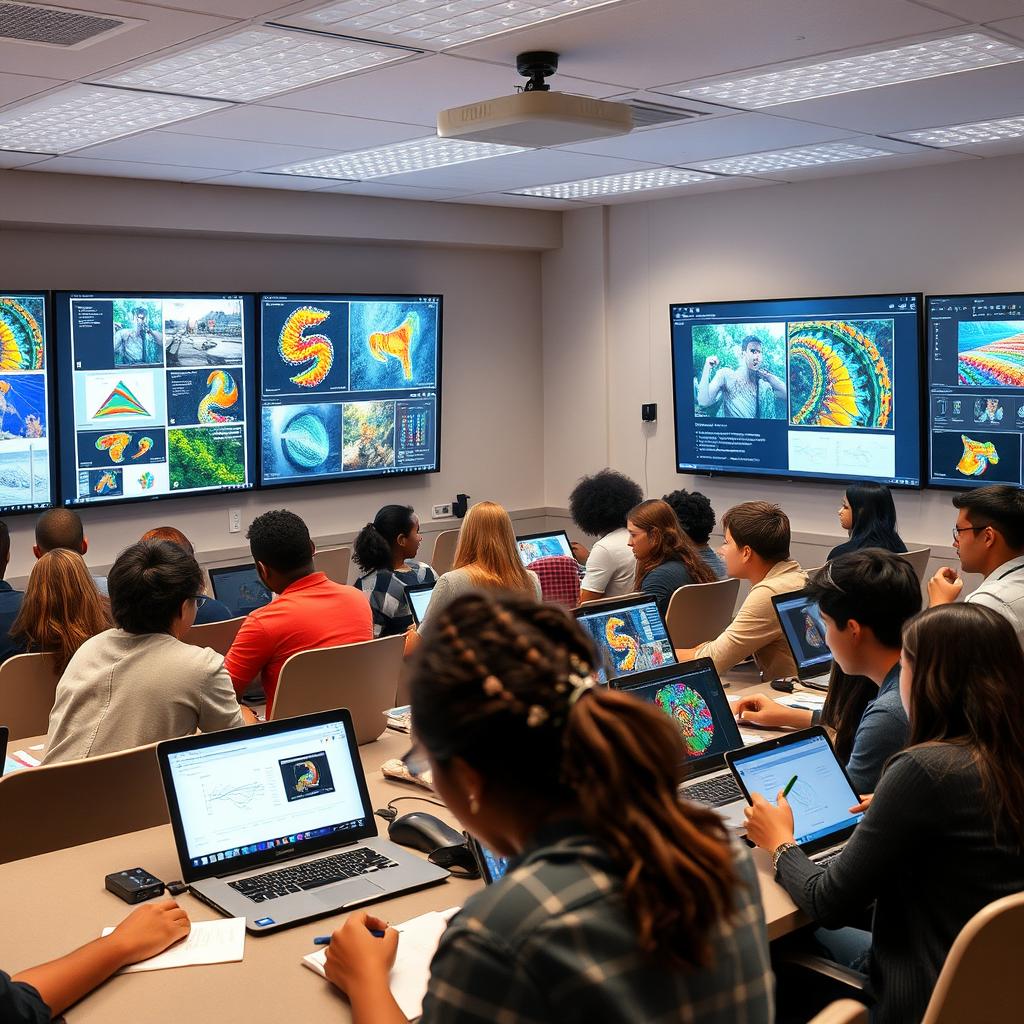 A comprehensive digital image processing tutorial set in a modern tech classroom