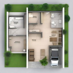 A 9x21 meter house plan, containing 3 bedrooms: two rooms of 4x3.5 meters and a main bedroom of 4x6 meters, which includes a private bathroom.