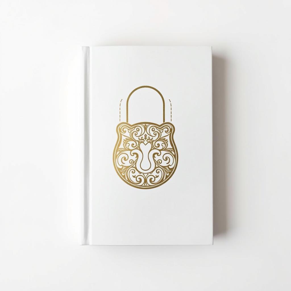 A simple book cover featuring a beautifully designed foil outline of an antique lock, symbolizing ancient knowledge and secrets