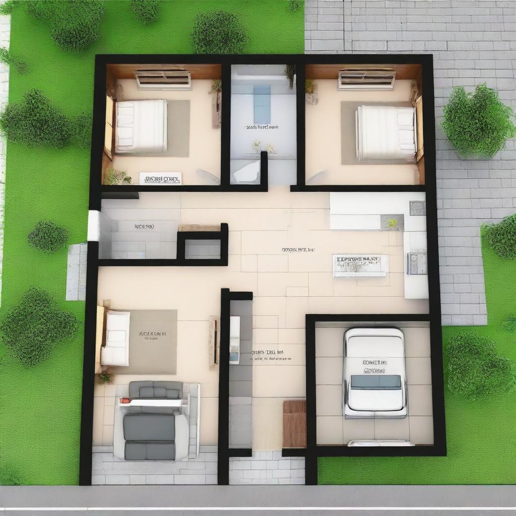 A 9x21 meter house plan, containing 3 bedrooms: two rooms of 4x3.5 meters and a main bedroom of 4x6 meters, which includes a private bathroom.