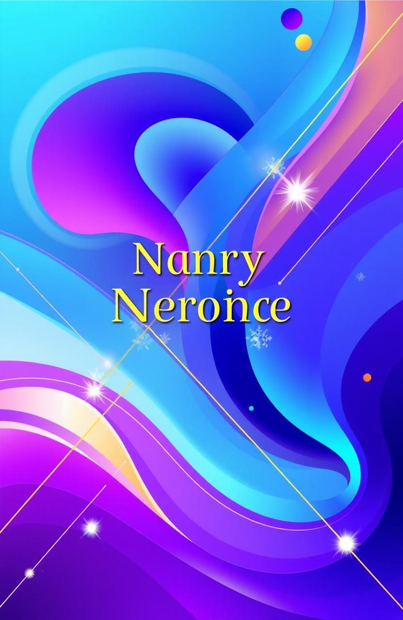 A vibrant and colorful abstract cover design featuring fluid shapes and dynamic lines, blending shades of blue, purple, and gold
