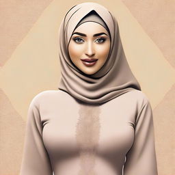 A tasteful, high-quality digital art image of a Muslim woman with a curvy figure