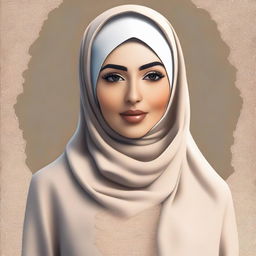 A tasteful, high-quality digital art image of a Muslim woman with a curvy figure