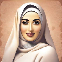 A tasteful, high-quality digital art image of a Muslim woman with a curvy figure