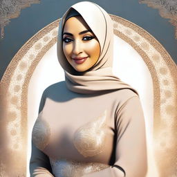 A tasteful, high-quality digital art image of a Muslim woman with a curvy figure