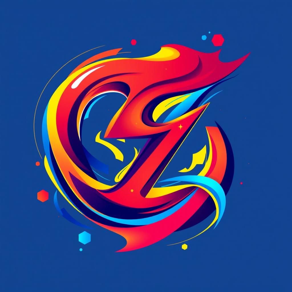 An abstract piece of art representing the letters O and Z intertwined in a vibrant and dynamic manner, using a palette of contrasting colors such as electric blue, fiery red, and bright yellow