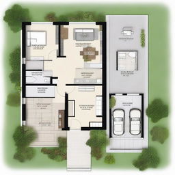 A house plan of 9x21 meters, comprising three bedrooms - two of which measure 4x3.5 meters, and one main bedroom measuring 4x6 meters, equipped with a private bathroom.