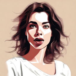 A high-quality digital art piece, featuring a brunette woman looking directly at the camera with her tongue playfully sticking out