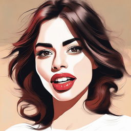 A high-quality digital art piece, featuring a brunette woman looking directly at the camera with her tongue playfully sticking out