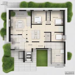 A house plan of 9x21 meters, comprising three bedrooms - two of which measure 4x3.5 meters, and one main bedroom measuring 4x6 meters, equipped with a private bathroom.