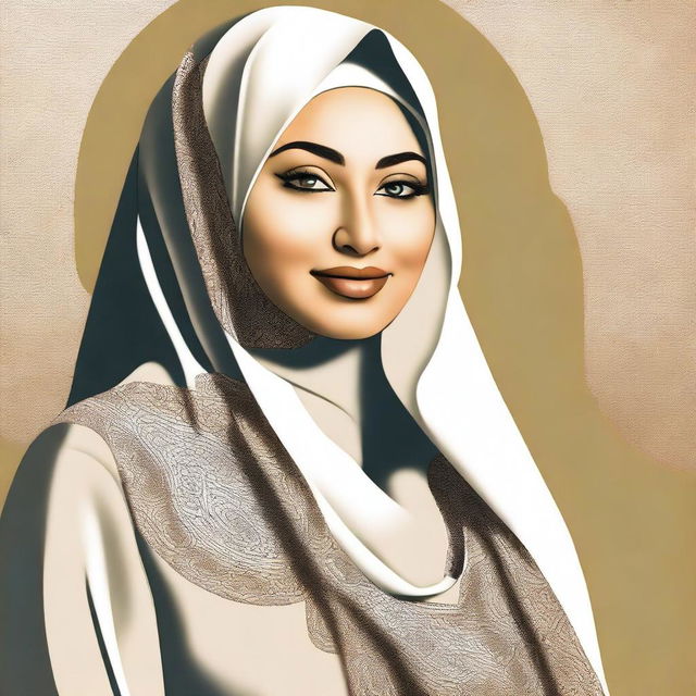 A high-quality digital art image showcasing a Muslim woman with a fuller figure