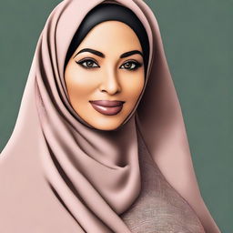 A high-quality digital art image showcasing a Muslim woman with a fuller figure