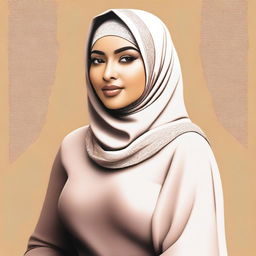 A high-quality digital art image showcasing a Muslim woman with a fuller figure