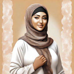 A high-quality digital art image showcasing a Muslim woman with a fuller figure