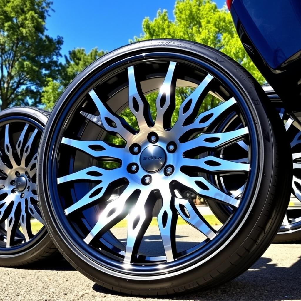 A beautifully designed, modern wheel set featuring unique, intricate spoke patterns and a glossy finish