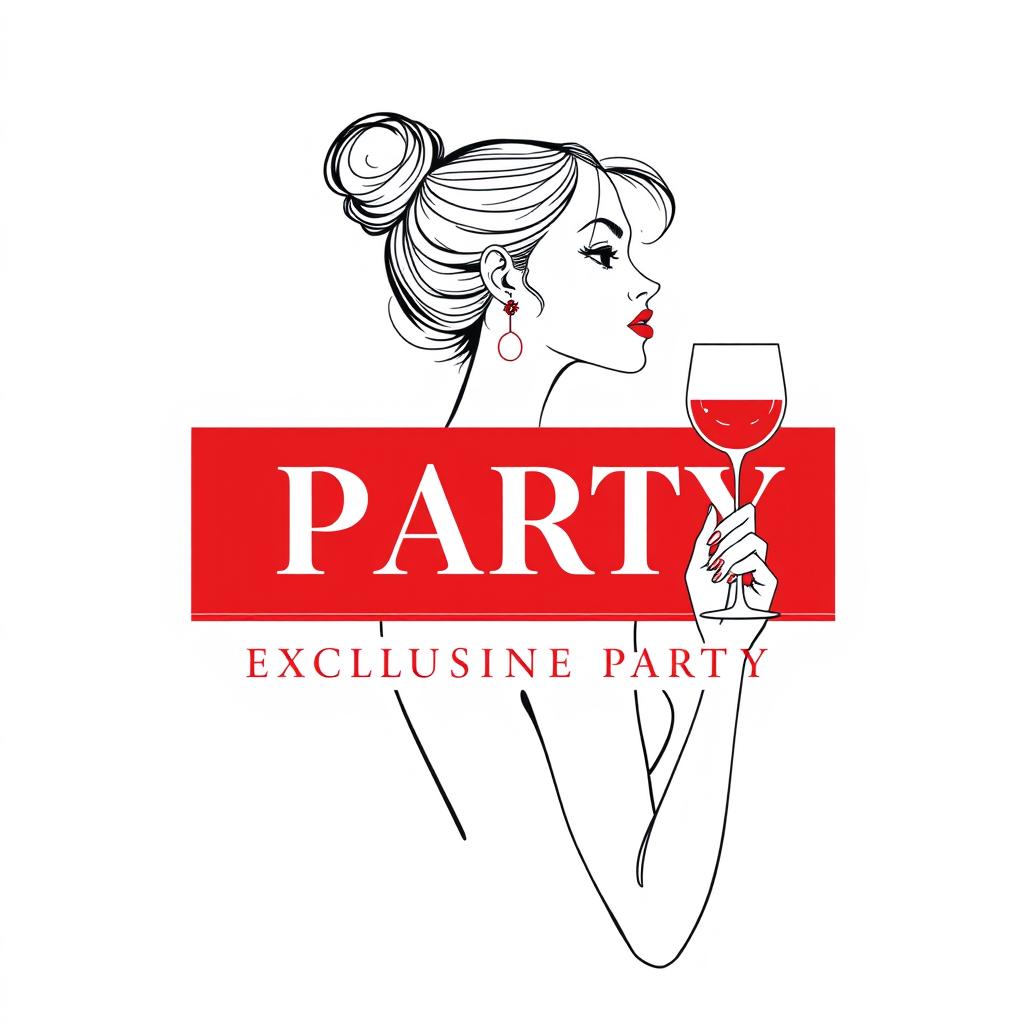 A minimalist illustration of an elegant woman with her hair tied up in a sophisticated style, holding a wine glass in a relaxed gesture