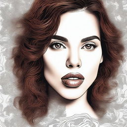 A high-quality digital art depiction showcasing a brunette woman looking directly at the camera, her tongue subtly licking her lips