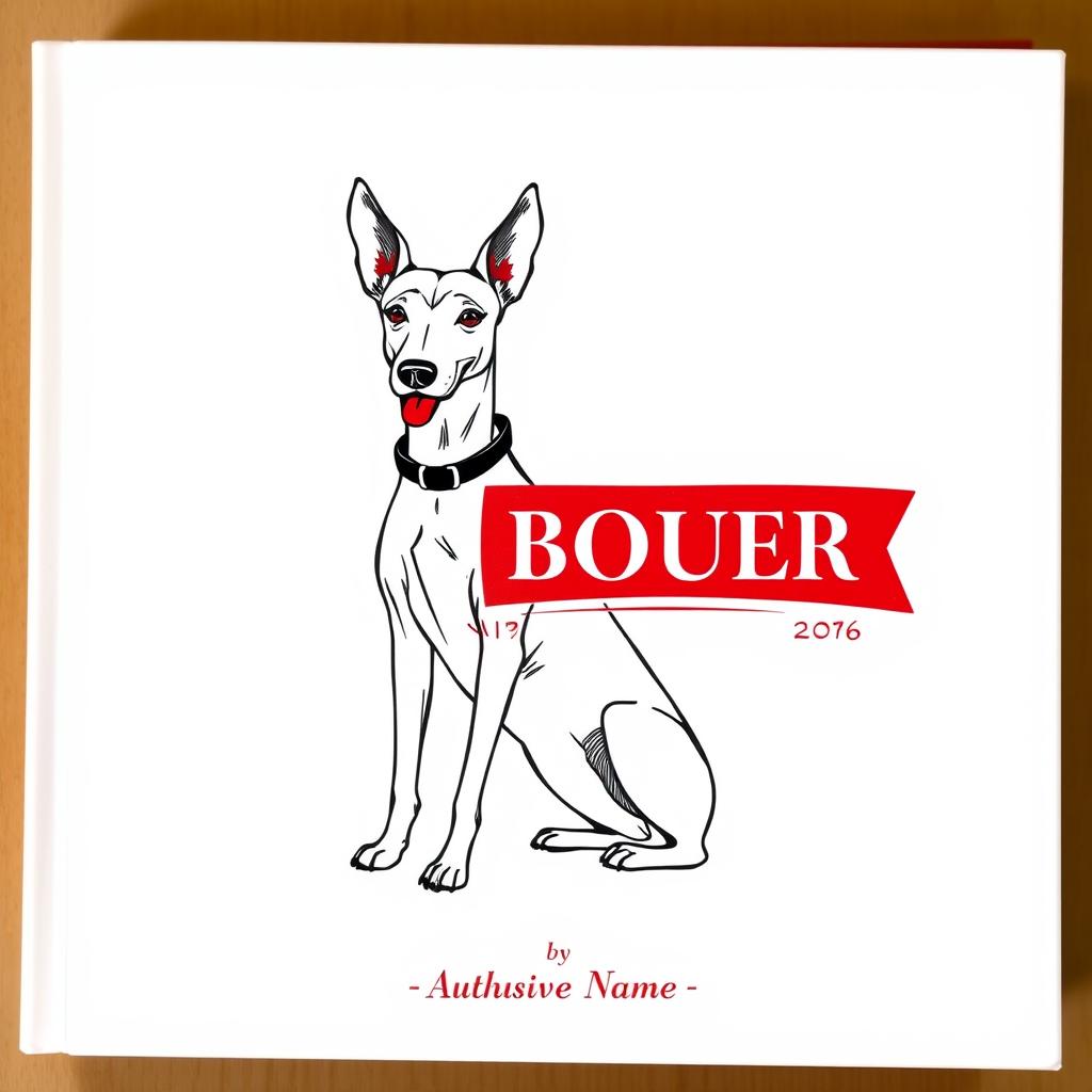 A minimalist illustration of a stylish dog, depicted as either a greyhound or a French bulldog, sitting or slightly turned to the side with a confident and relaxed smile