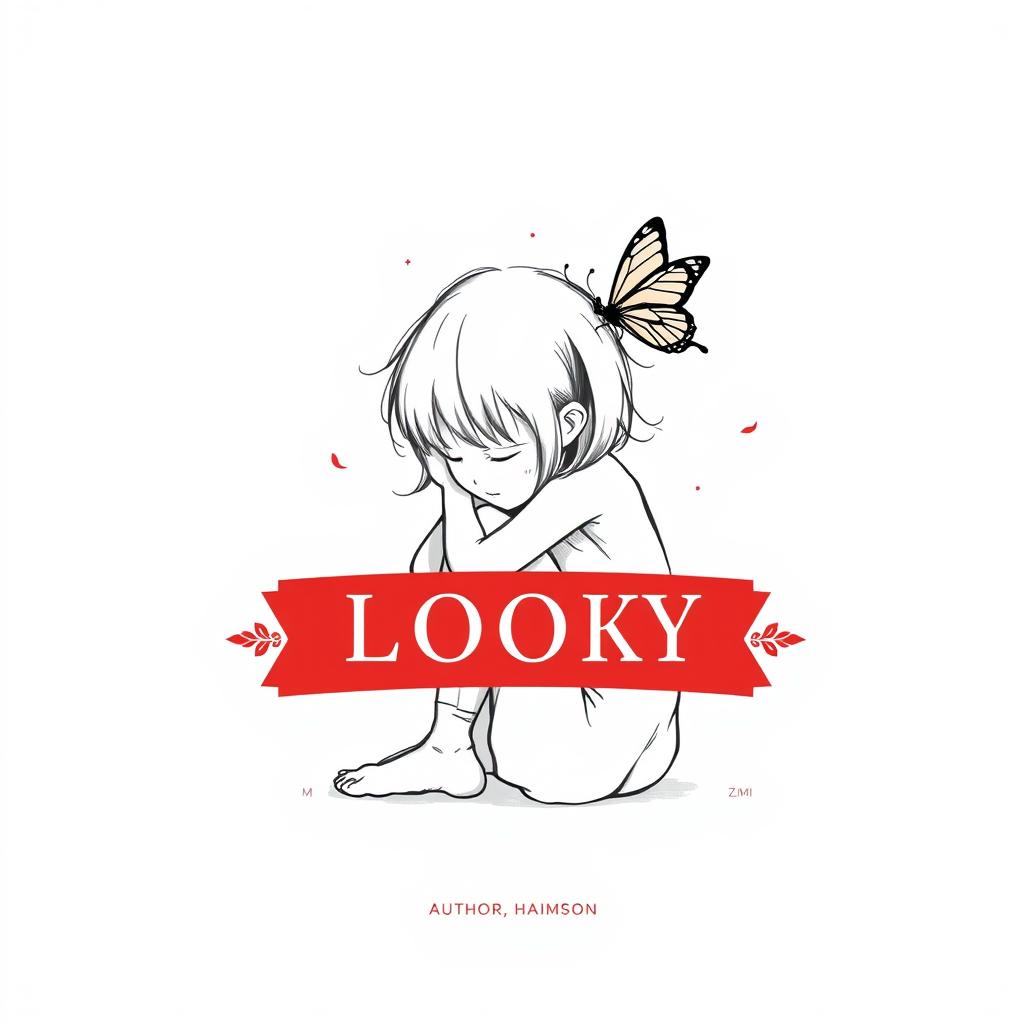 A minimalist illustration of a young girl sitting on the ground, curled up while hugging her knees, with her posture conveying introspection and quiet emotion