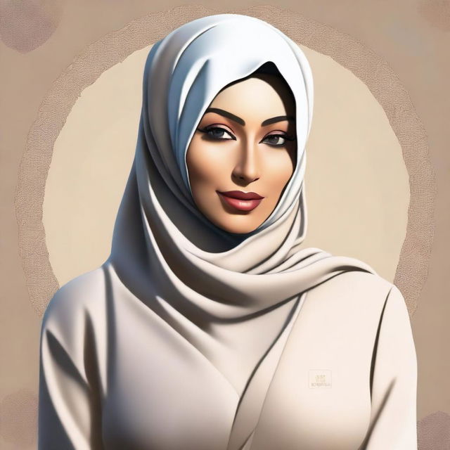 A high-quality digital art image depicting a mature Muslim woman with a voluptuous figure