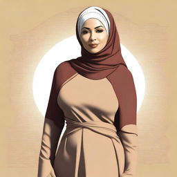 A high-quality digital art image depicting a mature Muslim woman with a voluptuous figure