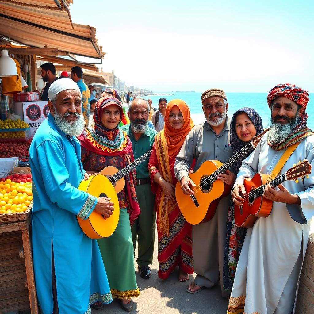 A vibrant and colorful scene of the people of Bandar Abbas, showcasing their rich culture and traditions