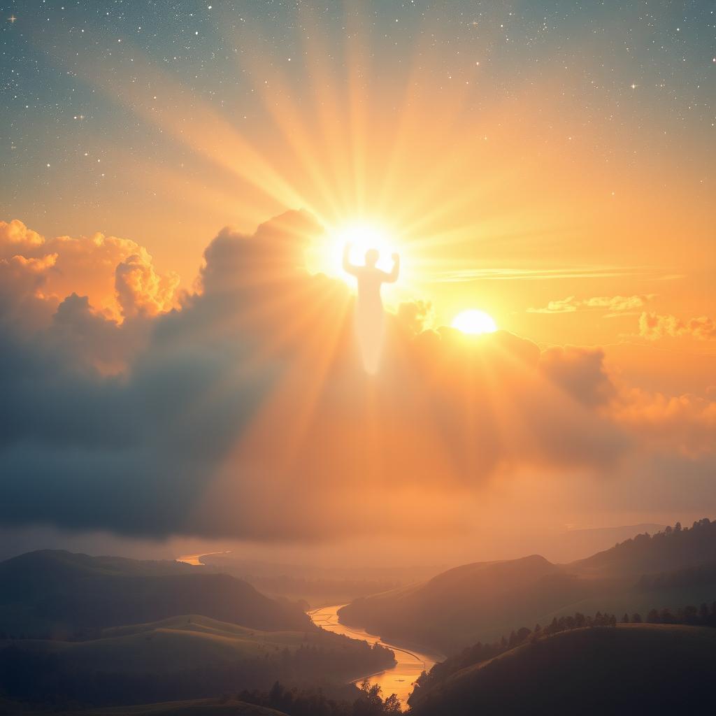 An ethereal depiction of the presence of God, surrounded by soft clouds and radiant light