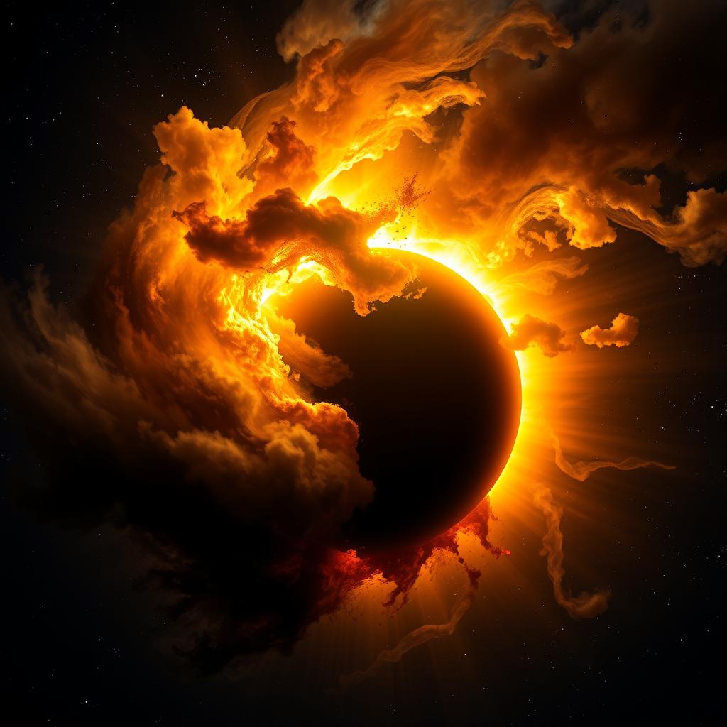 A cosmic scene depicting the destruction of the sun by a black hole