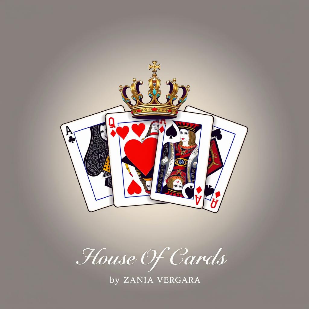 A striking illustration titled 'House Of Cards', featuring four playing cards: the Ace of Spades, Queen of Hearts, Ace of Clubs, and Ace of Diamonds, displayed prominently