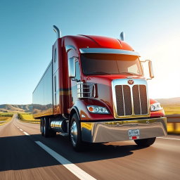 A large, modern truck driving on a real-world highway