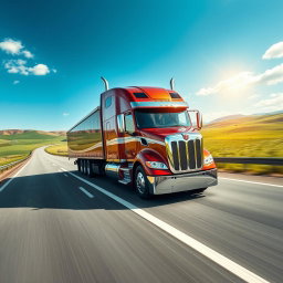 A large, modern truck driving on a real-world highway