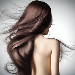 A tastefully made digital art piece, featuring a long-haired brunette woman seen from the back, her bare backside subtly hinted at