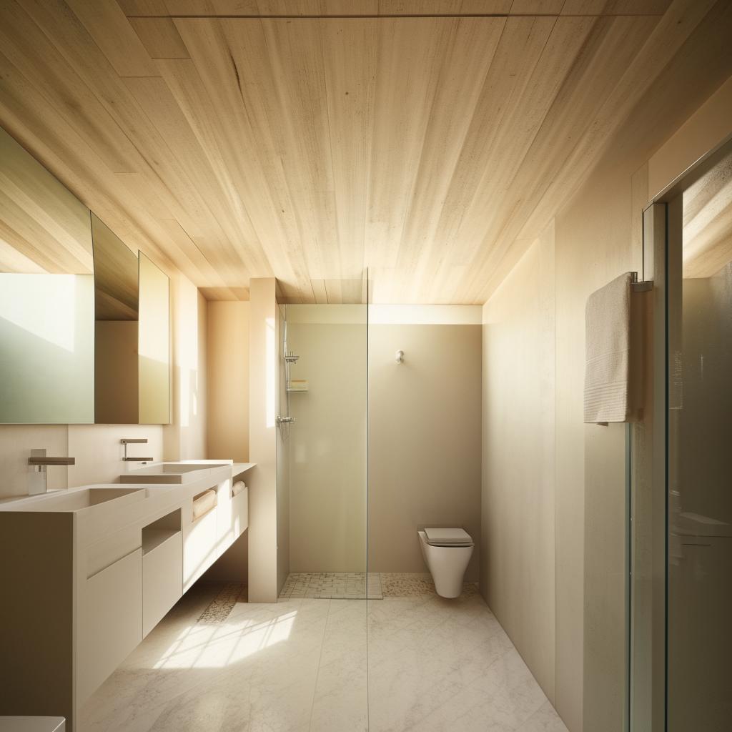 A minimalist bathroom, featuring clean lines, an uncluttered space, and neutral colors