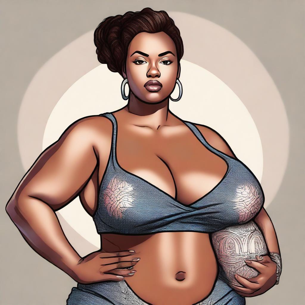 A high-quality digital art image of a woman with a large bust