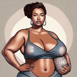 A high-quality digital art image of a woman with a large bust