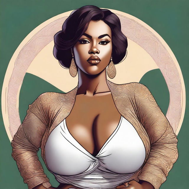 A high-quality digital art image of a woman with a large bust