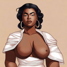 A high-quality digital art image of a woman with a large bust