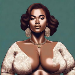 A high-quality digital art image of a woman with a large bust