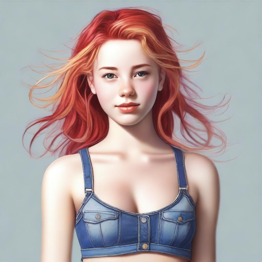 This is a highly detailed digital art image of a 15-year-old girl