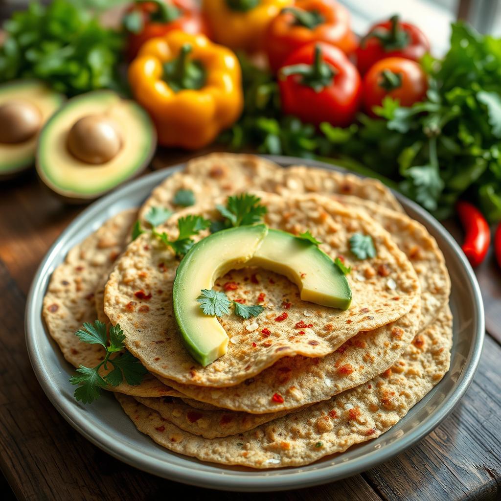 A beautifully arranged plate of oatmeal tortillas, showcasing their golden brown texture