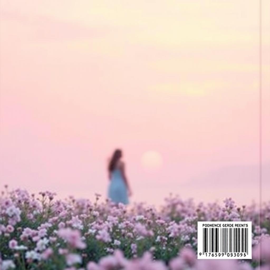 A romantic book back cover design featuring a soft and gentle background in light pink or lavender hues