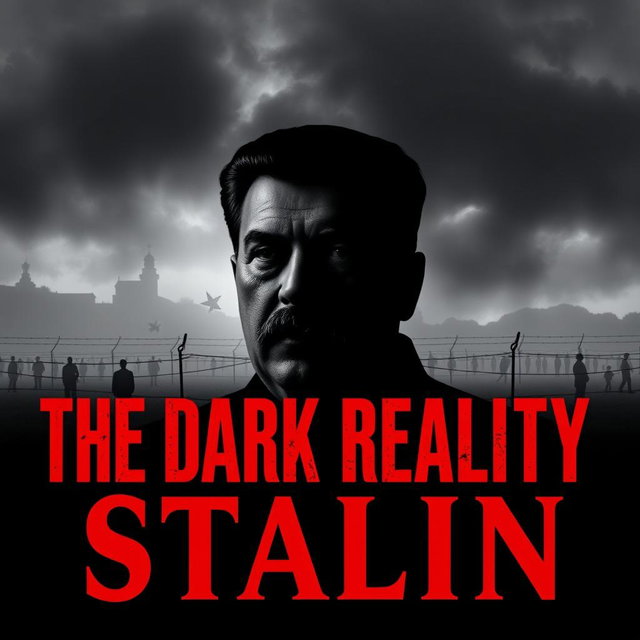 A striking and dramatic YouTube thumbnail depicting the dark reality of Stalin's regime
