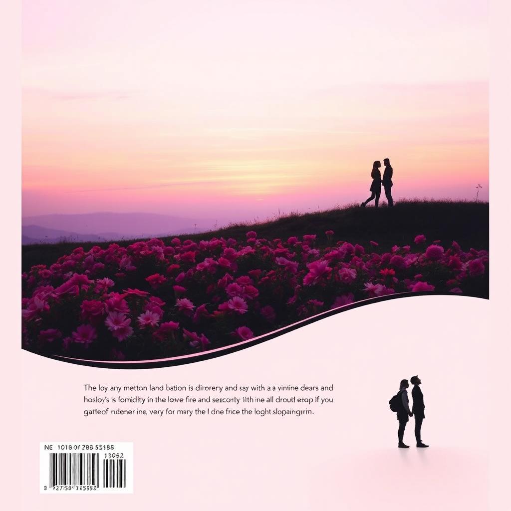 A beautiful and romantic book back cover design featuring a soft pastel background in light pink or lavender
