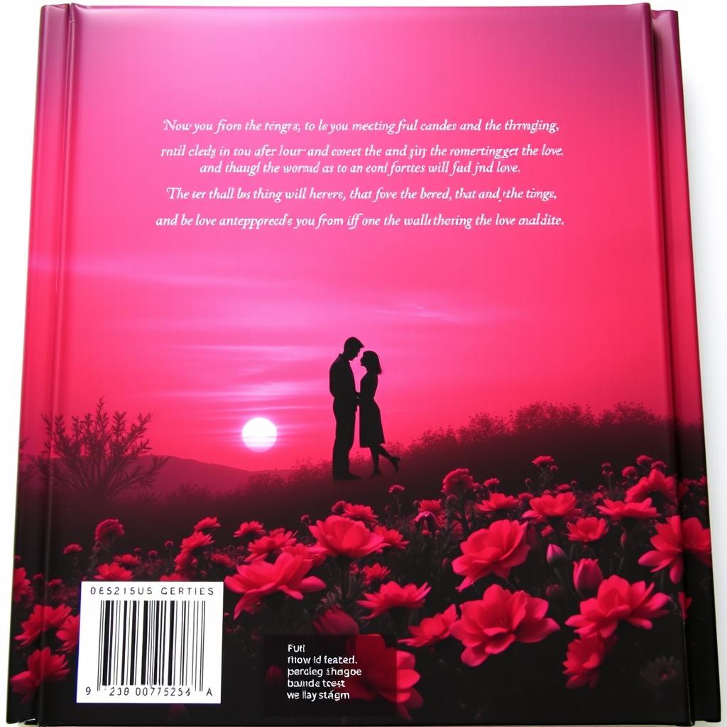A beautiful and romantic book back cover design featuring a rich, dark pink background
